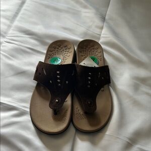 Brown Sandals with Stylish Perforated Design and Flat Sole